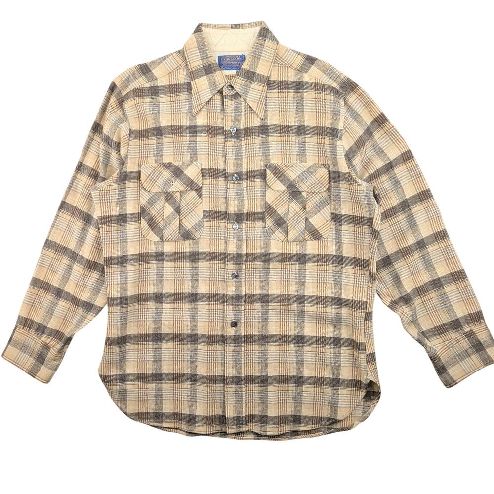Vintage 70s Pendleton Wool Plaid Flannel Button Up Shirt Men’s Large